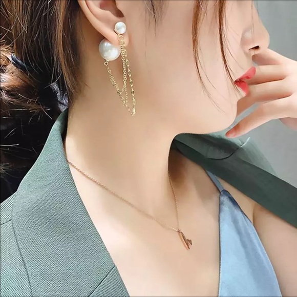 Double Sided Earrings With Hanging Chains - Picture 2 of 6